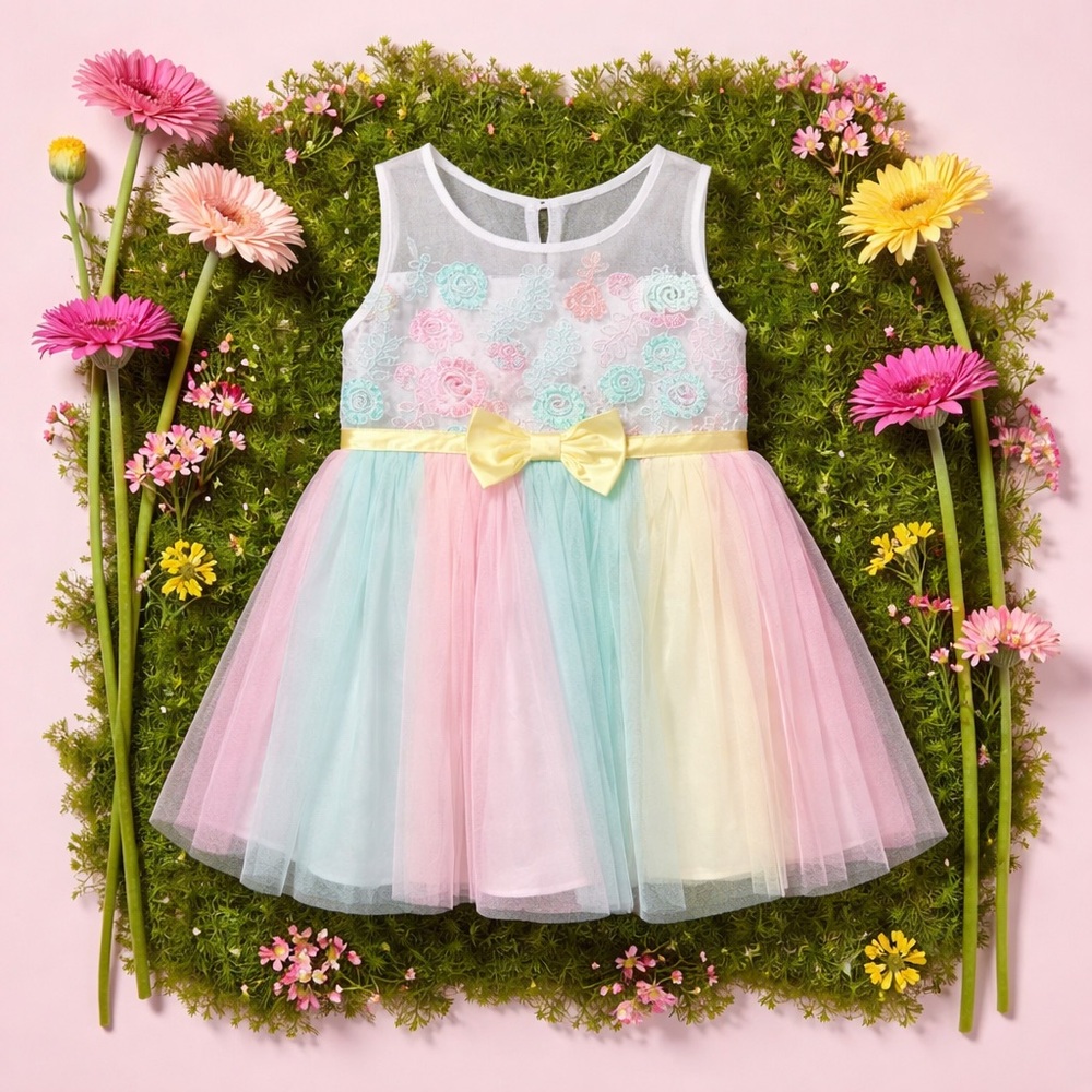 Jona Michelle Boutique Special Occasion Dress Blue Pink Yellow Girls Size 3T - Picture 2 of 11